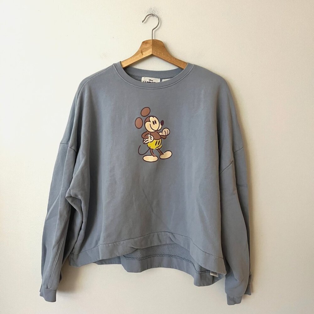 Disney Mickey Mouse Genuine Mousewear Blue Crop Crewneck Sweatshirt Women Sz XL